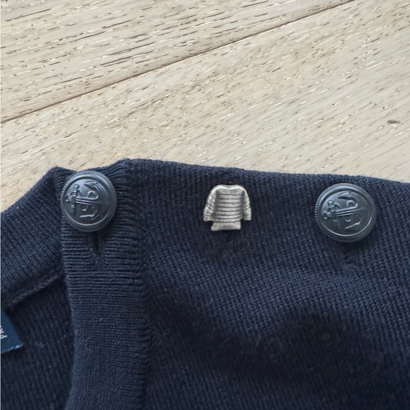 NWOT Saint James Bregancon Jacquard striped navy ivory wool sweater elbow patch - Picture 10 of 12